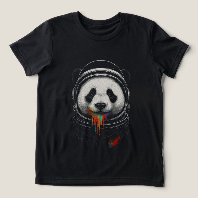 A black and white panda bear wearing a space suit Tri-Blend shirt (Design Front)