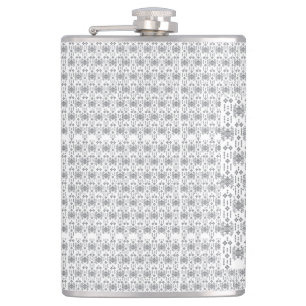a black and white pattern with a white background flask