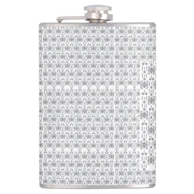 a black and white pattern with a white background flask (Front)