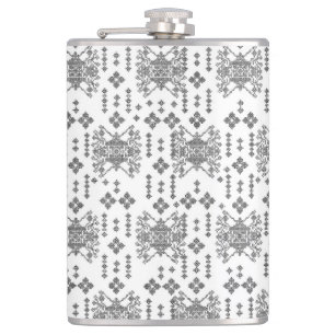 a black and white pattern with a white background flask