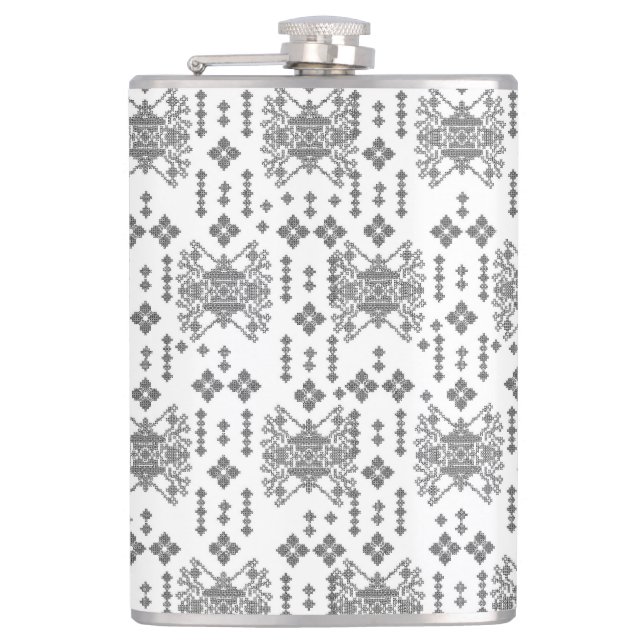 a black and white pattern with a white background flask (Front)