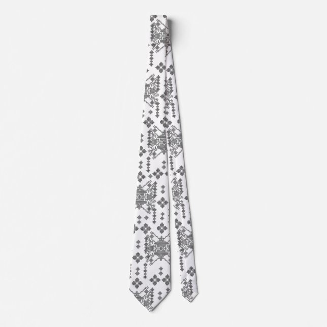 a black and white pattern with a white background neck tie (Front)