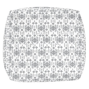 a black and white pattern with a white background pouf