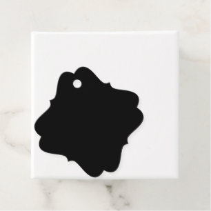a black and white photo favor tags