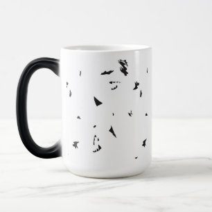 a black and white photo of a flock of birds color morph mug