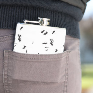 a black and white photo of a flock of birds flask