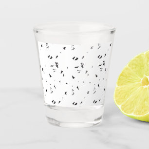 a black and white photo of a flock of birds shot glass
