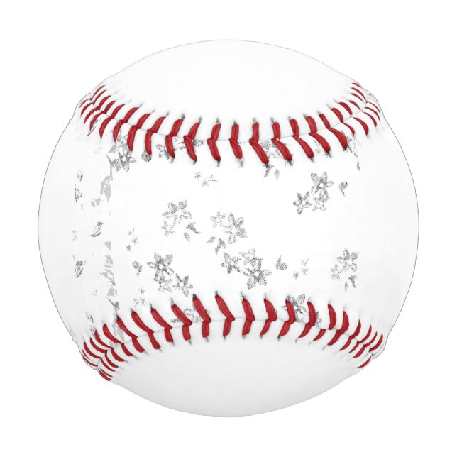 a black and white photo of snow flakes baseball (Front)
