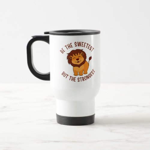 A black and white traveling Mug with cute lion