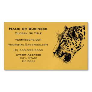 A Black and Yellow Hand Drawn Leopard Illustration Business Card Magnet