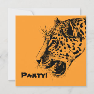 A Black and Yellow Hand Drawn Leopard Illustration Invitation