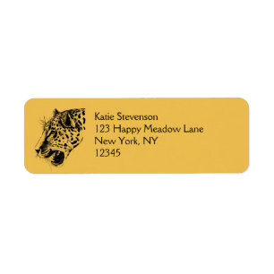 A Black and Yellow Hand Drawn Leopard Illustration Label