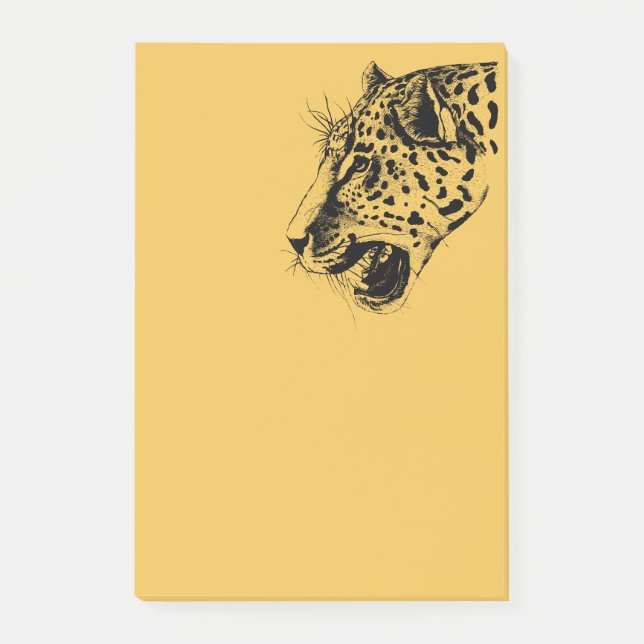 A Black and Yellow Hand Drawn Leopard Illustration Post-it Notes (Front)