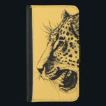 A Black and Yellow Hand Drawn Leopard Illustration Samsung Galaxy S5 Wallet Case<br><div class="desc">A realistic black and yellow leopard drawing. Cool looking black spots with his mouth open and roaring,   showing off his pointy teeth. Ferocious and beautiful.</div>