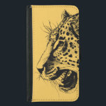 A Black and Yellow Hand Drawn Leopard Illustration Samsung Galaxy S5 Wallet Case<br><div class="desc">A realistic black and yellow leopard drawing. Cool looking black spots with his mouth open and roaring,   showing off his pointy teeth. Ferocious and beautiful.</div>