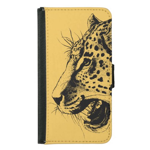 A Black and Yellow Hand Drawn Leopard Illustration Samsung Galaxy S5 Wallet Case