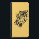 A Black and Yellow Hand Drawn Leopard Illustration Wallet Phone Case For Samsung Galaxy S5<br><div class="desc">A realistic black and yellow leopard drawing. Cool looking black spots with his mouth open and roaring,   showing off his pointy teeth. Ferocious and beautiful.</div>