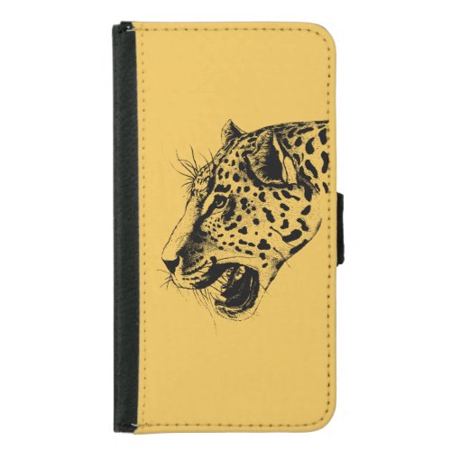 A Black and Yellow Hand Drawn Leopard Illustration Wallet Phone Case For Samsung Galaxy S5