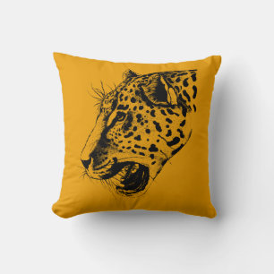 A Black and Yellow Hand Drawn Leopard Illustration Throw Pillow