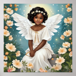 A Black Angel Surrounded by Flowers Poster