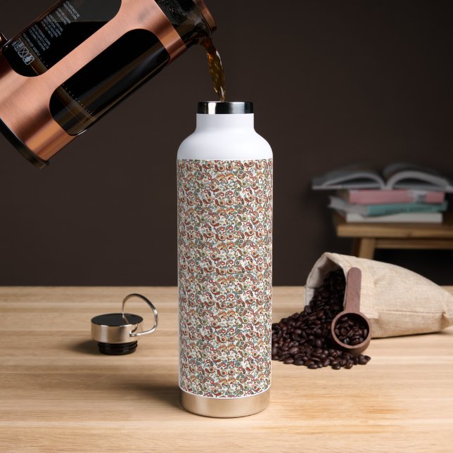 a black background with a red, green and blue patt water bottle (Coffee)