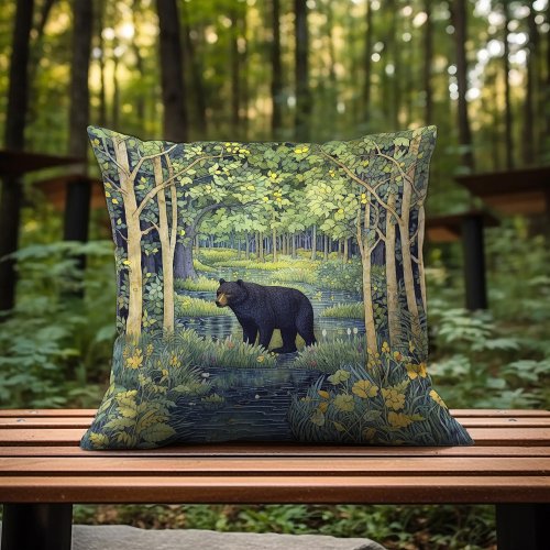 A Black Bear In The Forest North Carolina Throw Pillow