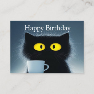 A Black Cat and a Warm Mug Birthday Card
