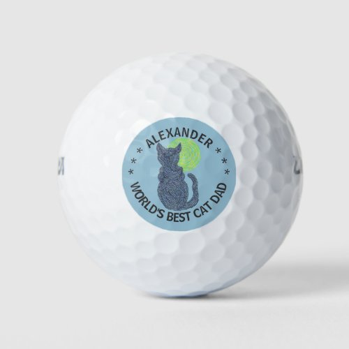 A Black Cat And The Moon Cat Lover Funny Cat Dad Golf Balls