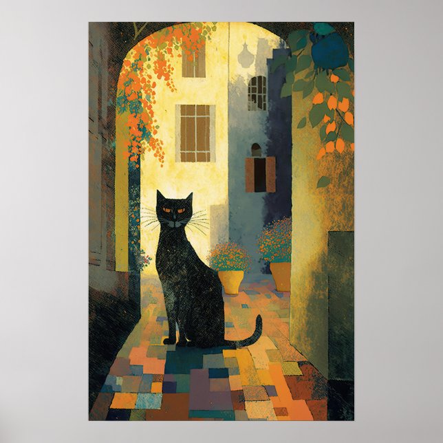 A Black Cat in Mediterranean Village  Poster (Front)