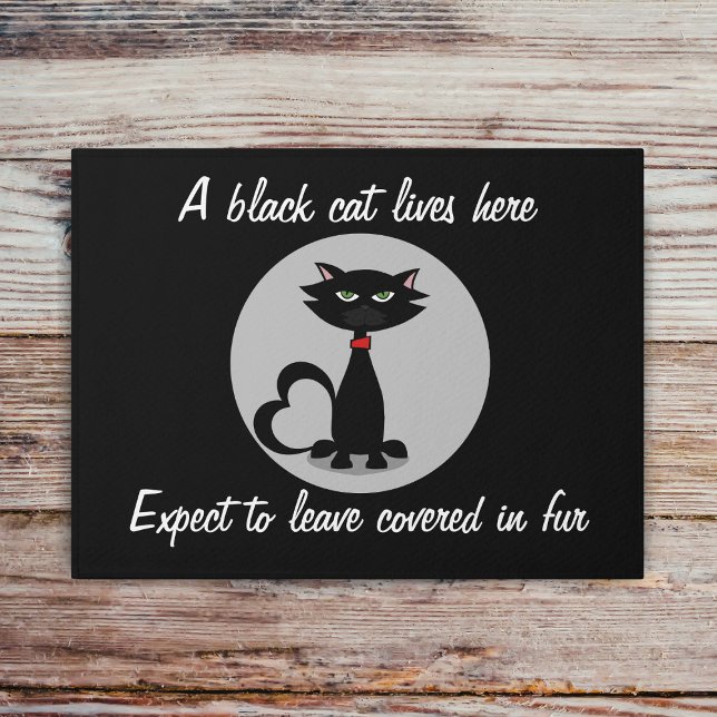 A Black Cat Lives Here Funny Pet Doormat (A black cat lives here - expect to leave covered in fur doormat just for you)