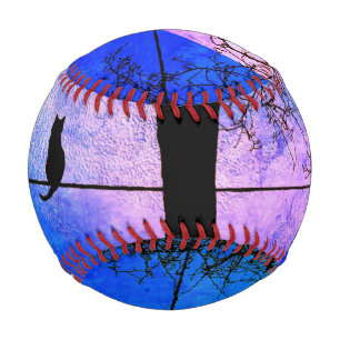 A Black Cat on a Wire Full Moon Baseball
