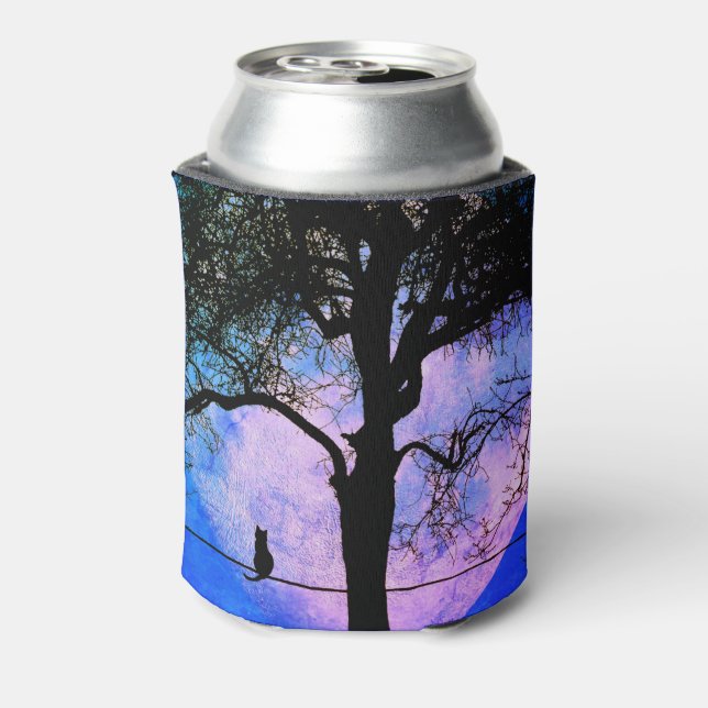 A Black Cat on a Wire Full Moon Can Cooler (Can Back)