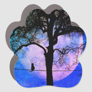 A Black Cat on a Wire Full Moon Car Magnet