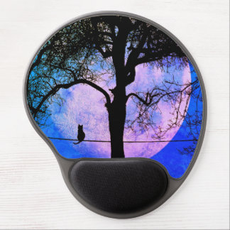 A Black Cat on a Wire Full Moon Gel Mouse Pad