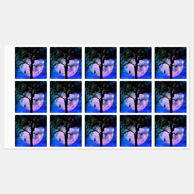 A Black Cat on a Wire Full Moon Labels (Sheet)