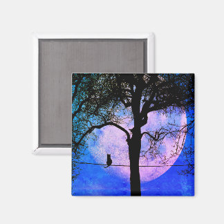 A Black Cat on a Wire Full Moon Magnet