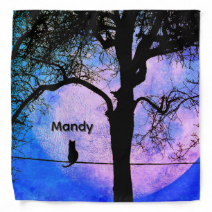 A Black Cat on a Wire Full Moon Name Bandana