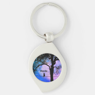 A Black Cat on a Wire Full Moon Name Keychain