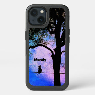 A Black Cat on a Wire Full Moon Name iPhone 13 Case
