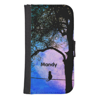 A Black Cat on a Wire Full Moon Name Galaxy S4 Wallet Case