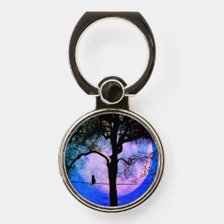 A Black Cat on a Wire Full Moon Phone Ring Stand