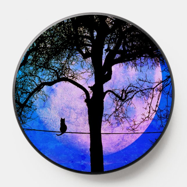 A Black Cat on a Wire Full Moon PopSocket (Popsocket)