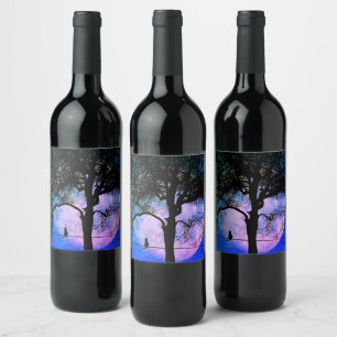 A Black Cat on a Wire Full Moon Wine Label