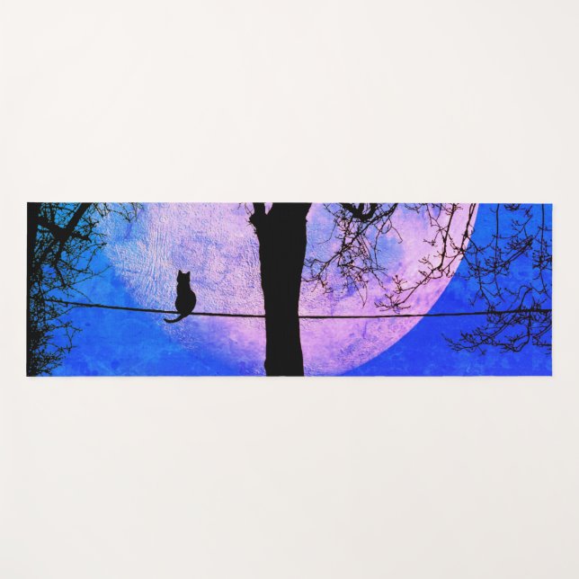 A Black Cat on a Wire Full Moon Yoga Mat (Front (Horizontal))