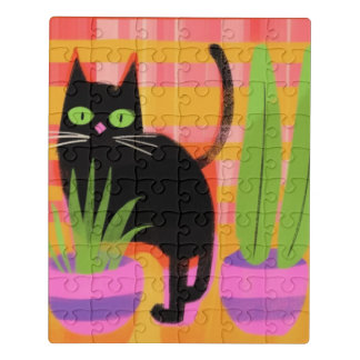A Black Cat With Houseplants Jigsaw Puzzle