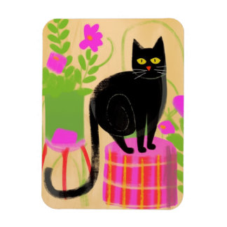 A Black Cat With Houseplants Magnet
