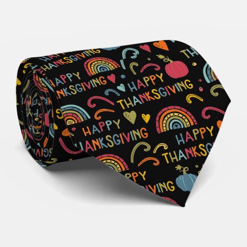 A Black Colorful Happy Thanksgiving  Neck Tie