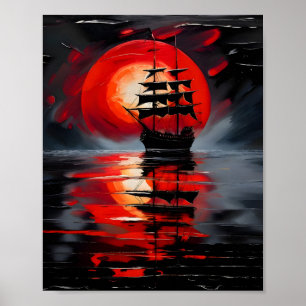 A Black Galleon sailing on calm waters Poster