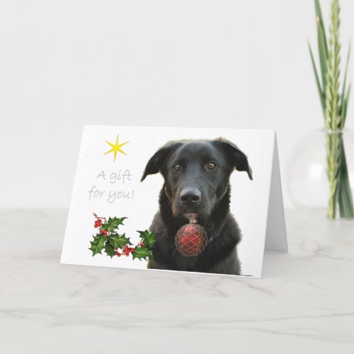 A Black Labrador retriever bringing gift Holiday Card