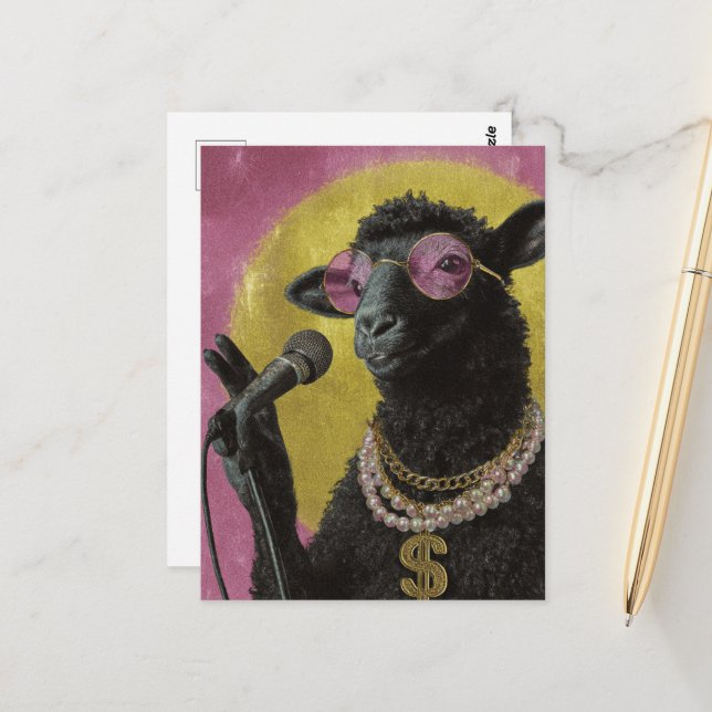 A Black Sheep Rocking Postcard (Front/Back In Situ)